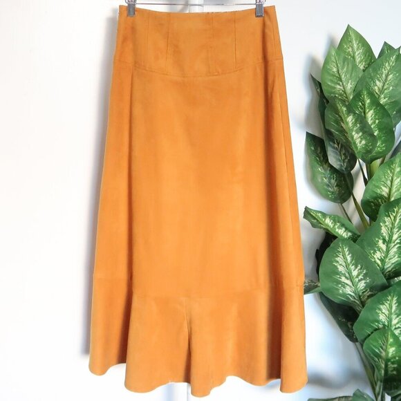 Maeve by Anthropologie Cosima Flounced High Low Skirt Brushed Faux Suede Sz 0 - Picture 8 of 13